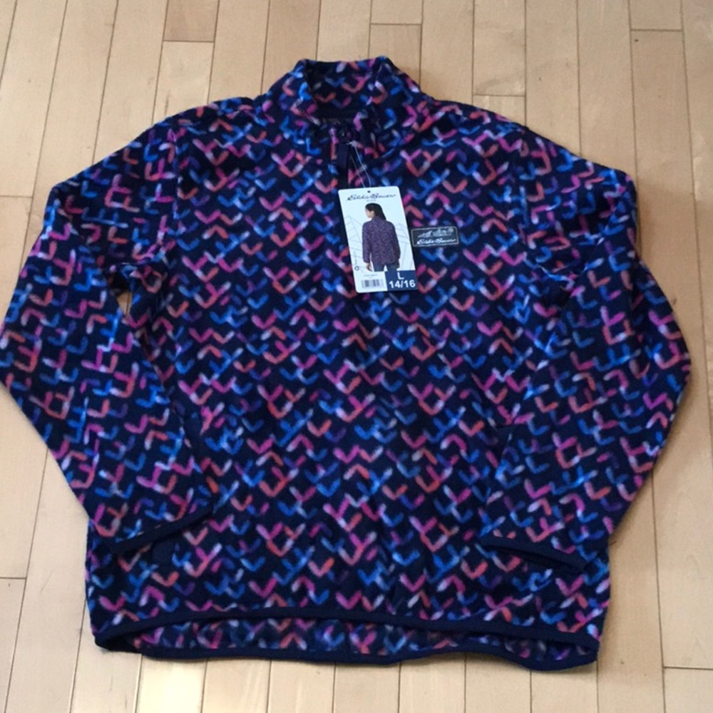 NWT Girls Eddie Bauer Fleece 1/4 zip pullover top - Large